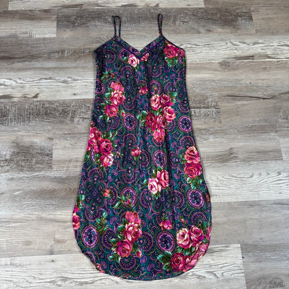 Vintage 90s Adonna Paisley Slip Midi Dress Whimsigoth Fairy Grunge Boho USA S